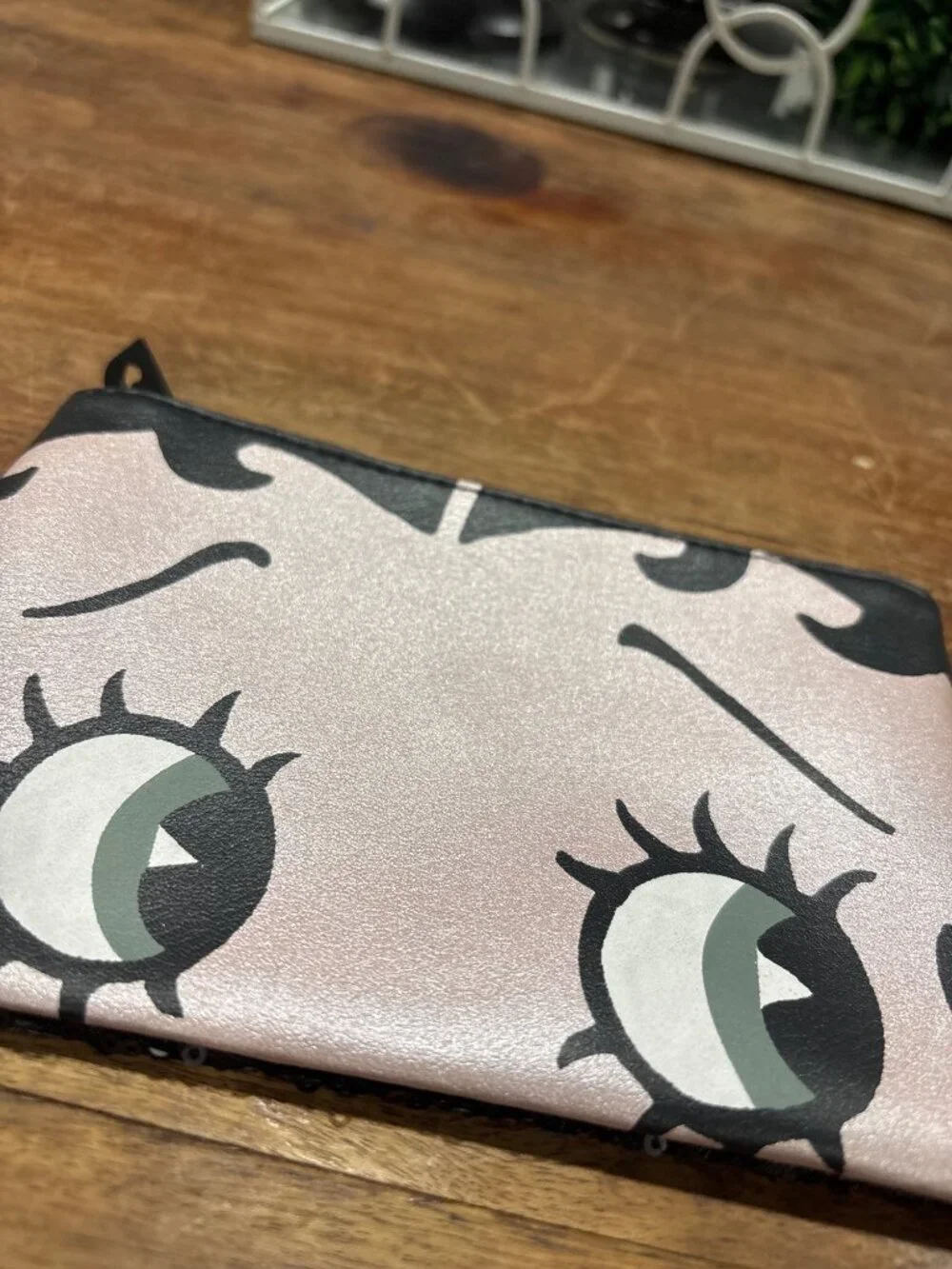 Betty Boop X Ipsy Black Sequin Makeup Bag  Pink Cartoon Eye Print & Zipper Heart